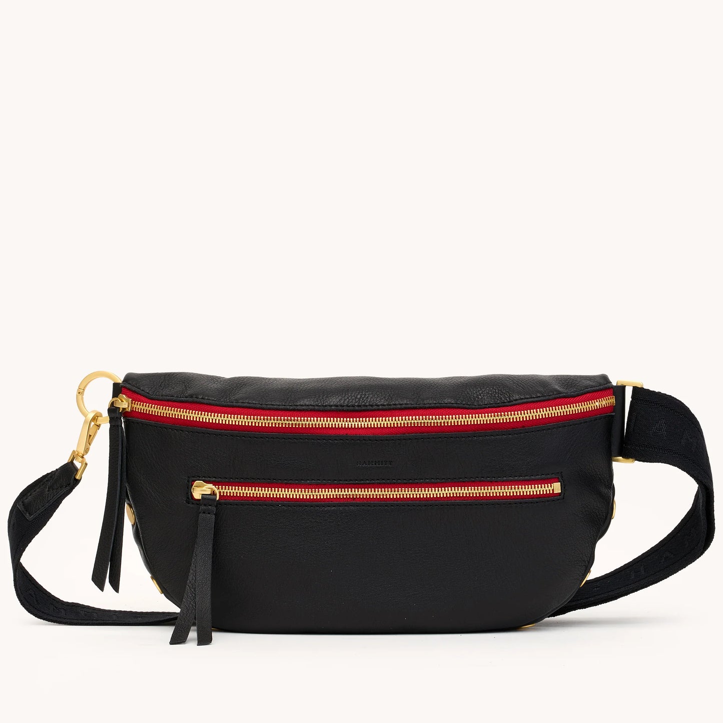 Hammitt Charles Crossbody Large Black/Brushed Gold Red zip