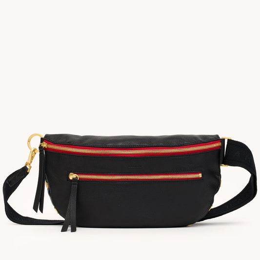 Hammitt Charles Crossbody Large Black/Brushed Gold Red zip