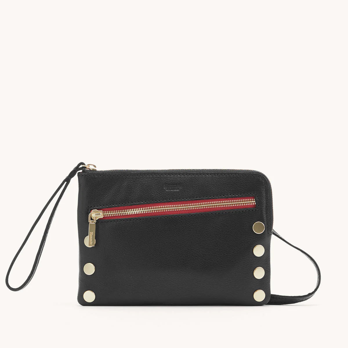 Hammitt Nash Small Black/Brushed Gold Red Zip