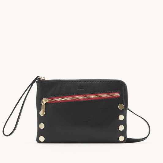 Hammitt Nash Small Black/Brushed Gold Red Zip