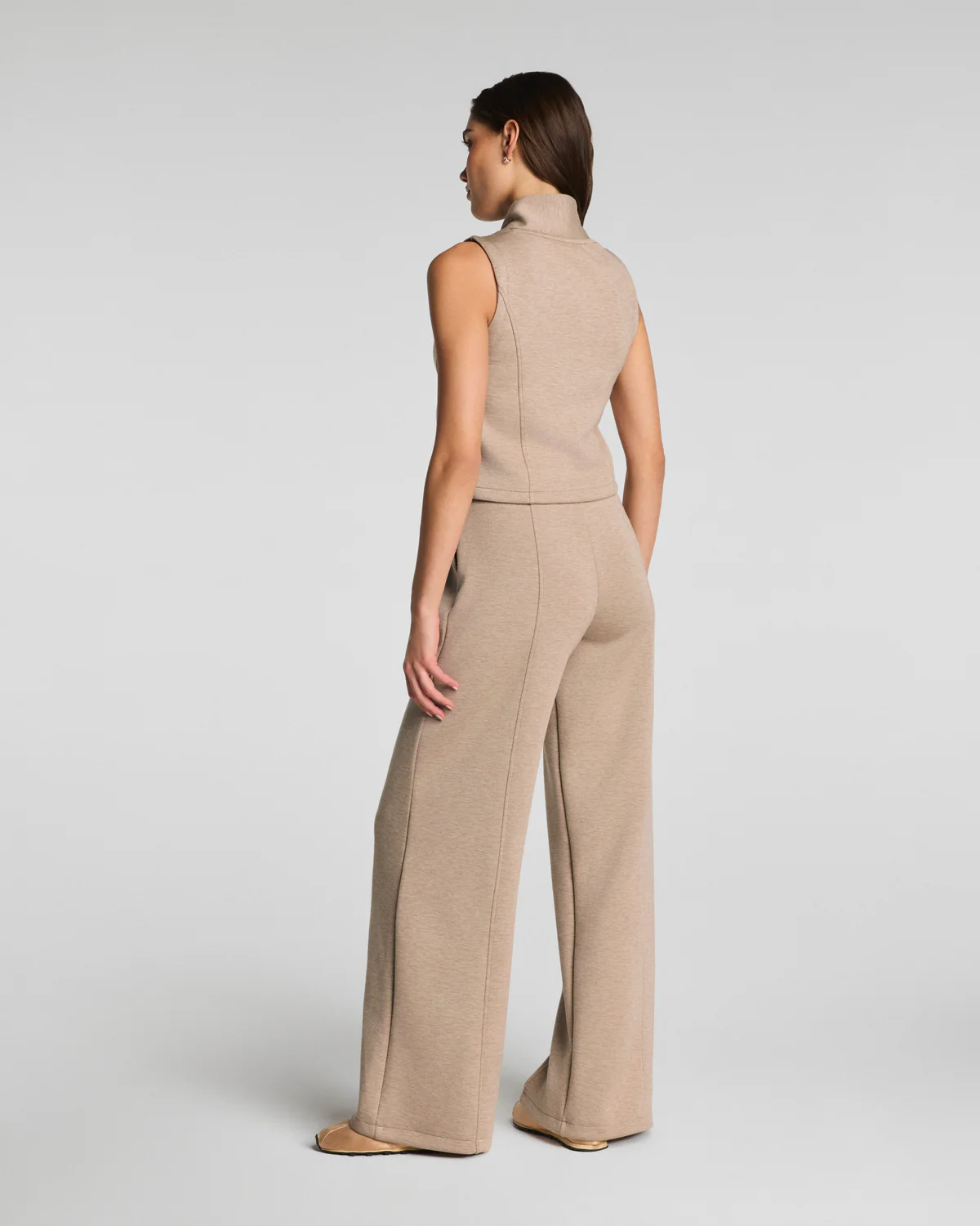 Spanx AirEssential Shawl Collar Half Zip Jumpsuit - Dune Heather