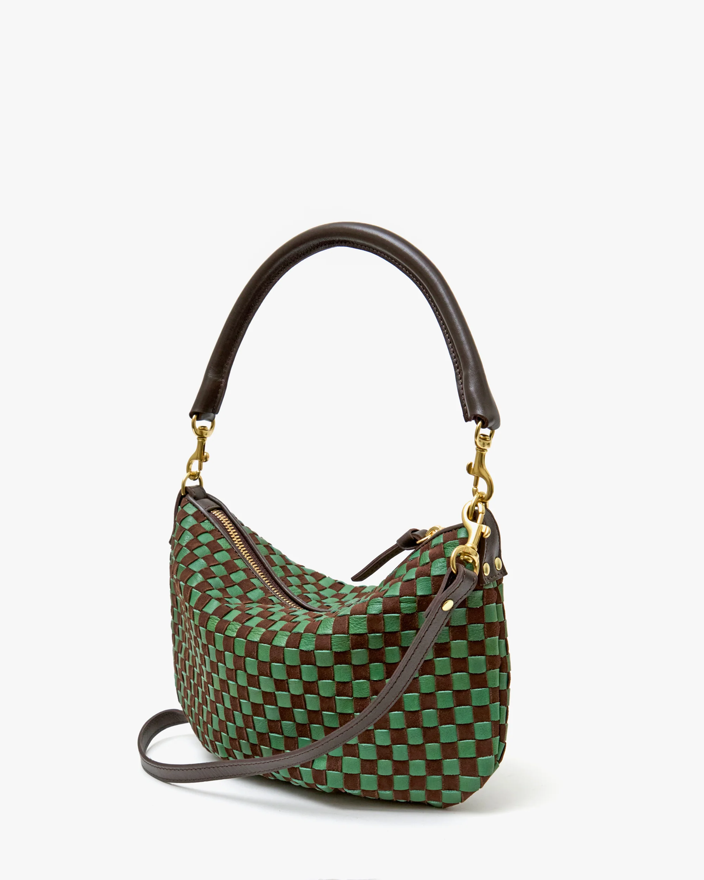 Clare V.- Petit Moyen Messenger Deep Pine/Chocolate Woven Checker