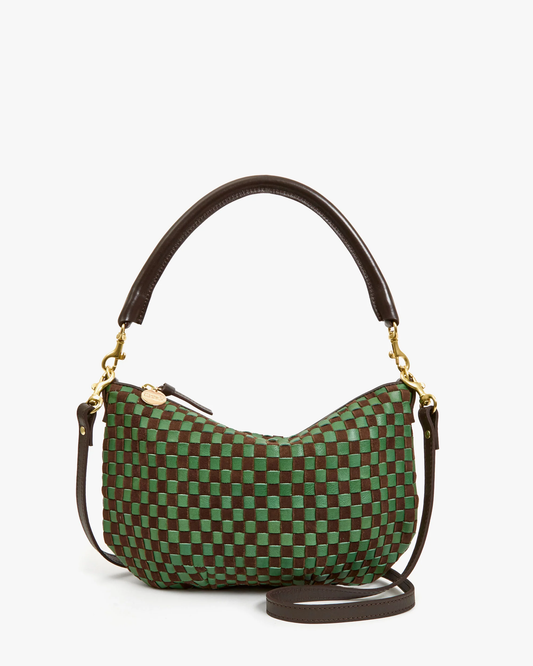 Clare V.- Petit Moyen Messenger Deep Pine/Chocolate Woven Checker