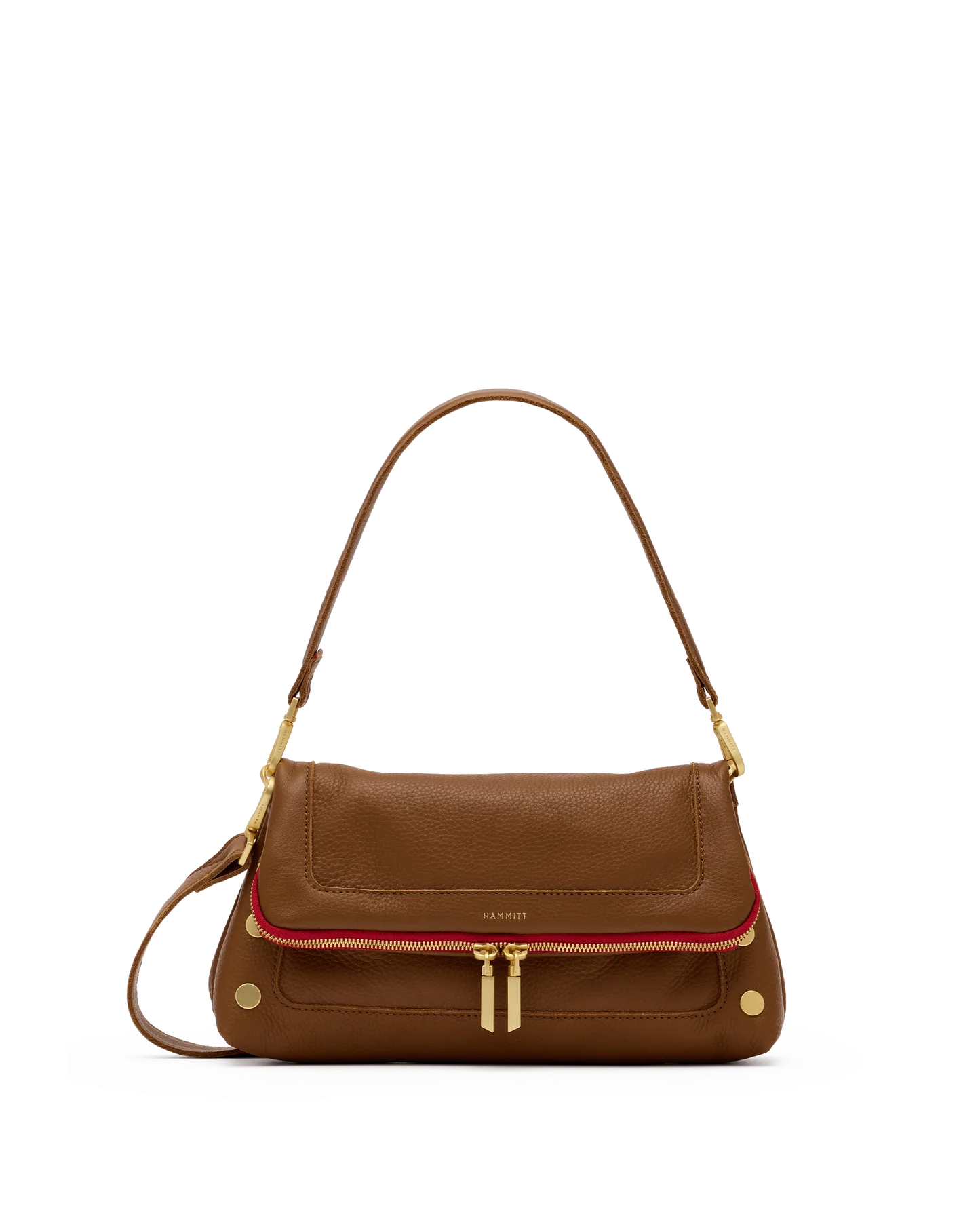 Hammitt Beverly Med Mahogany Pebble/Brushed Gold Red Zip