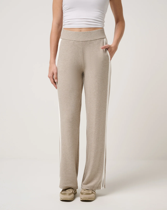 Travis Mathew Women's Cloud Terry Varsity Pant - Heather Soft Taupe Multi
