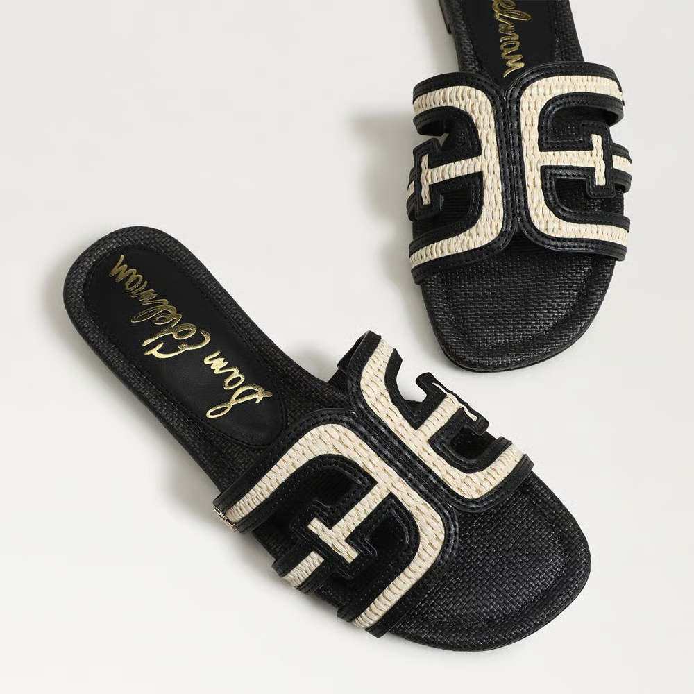 Sam Edelman Bay Multi Slide Sandal - Black Linen Faux Raffia