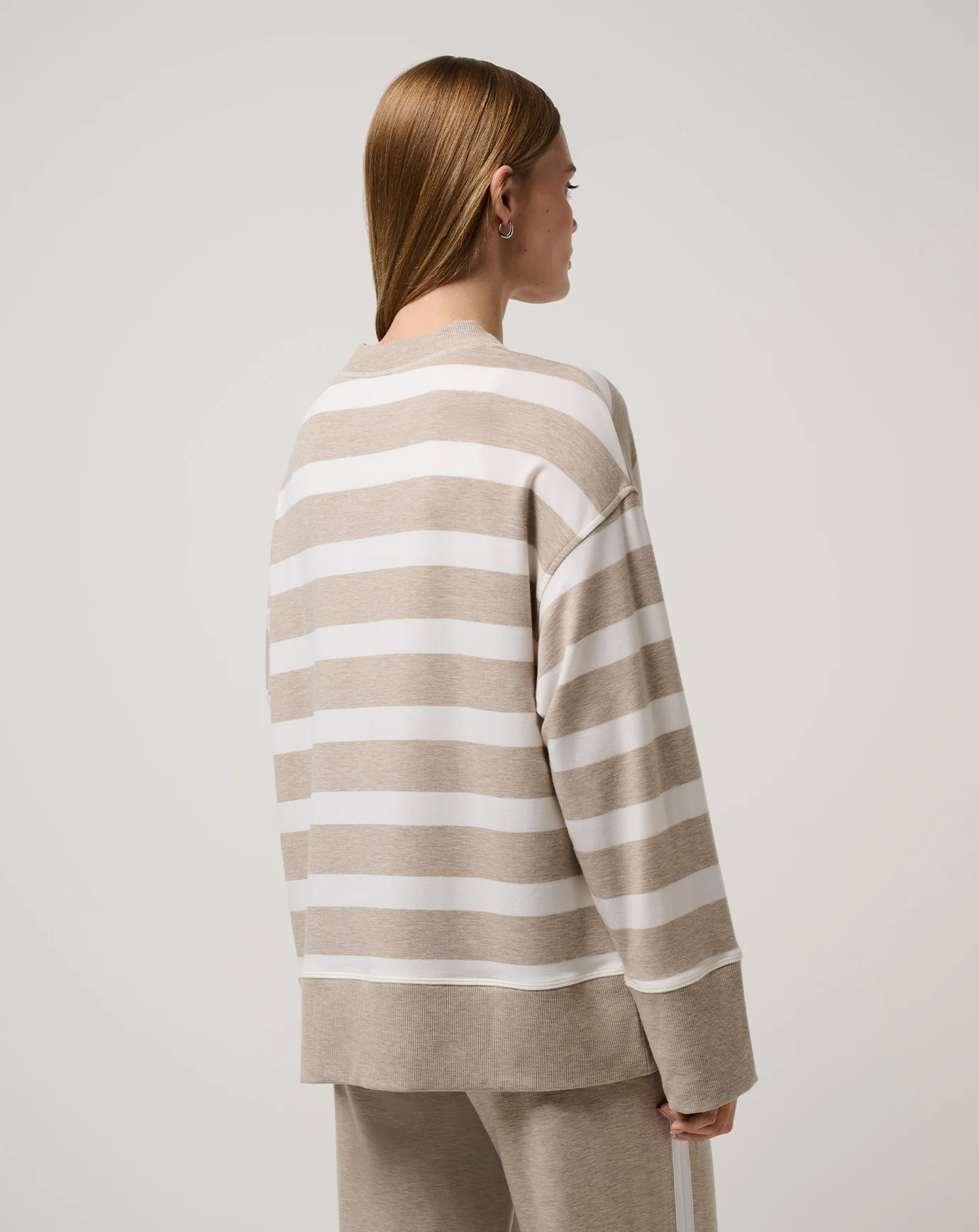 Travis Mathew Women's Cloud Terry Varsity Pullover- Heather Soft Taupe Multi