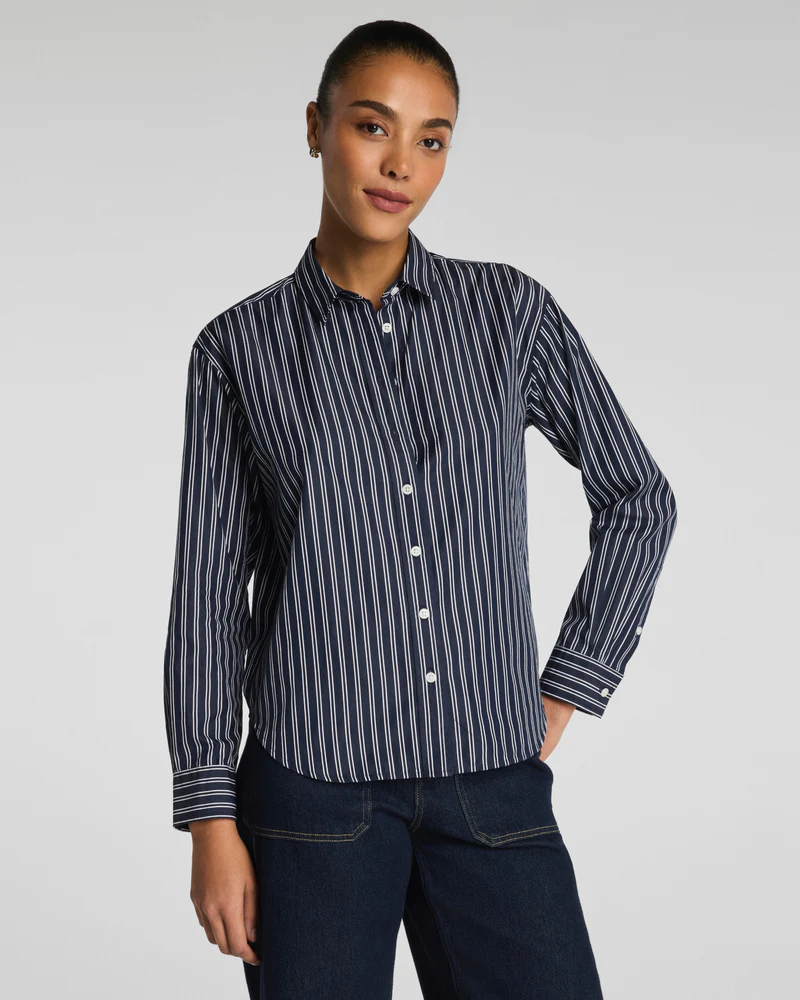 SPANX® Poplin Oversized Button-Down - Timeless Navy/Classic White