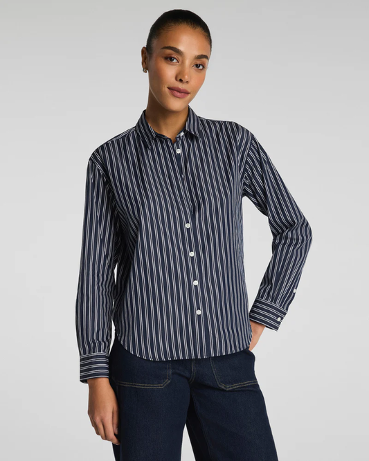 SPANX® Poplin Oversized Button-Down - Timeless Navy/Classic White