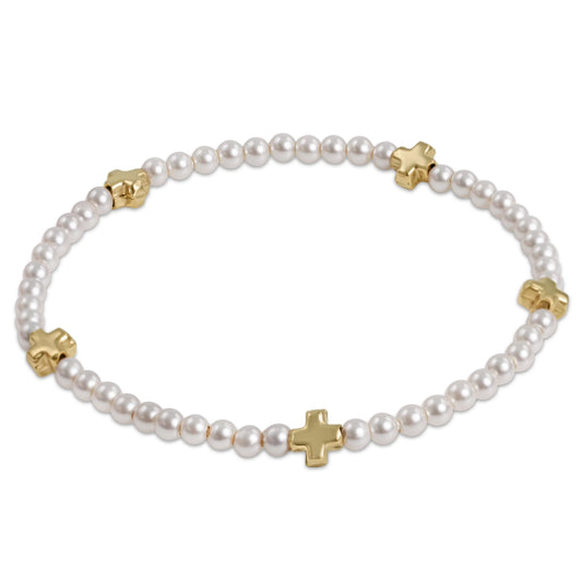 enewton Signature Cross Small 3mm Pearl Bracelet - Gold