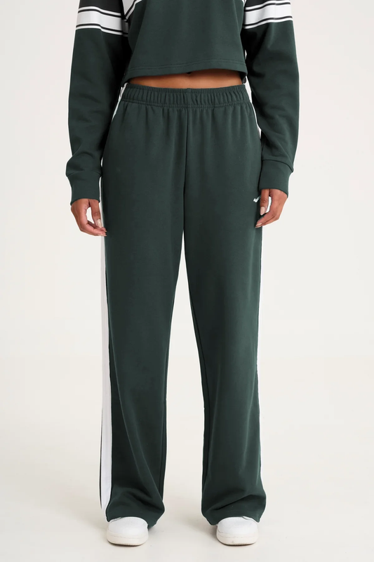 Allfenix Collegiate Contrast Wide Leg Track Pant Forest Green