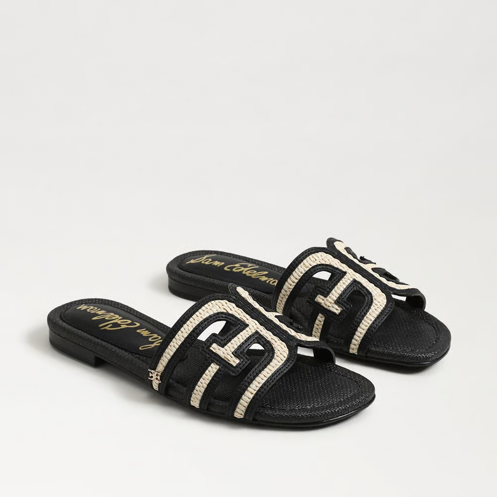 Sam Edelman Bay Multi Slide Sandal - Black Linen Faux Raffia