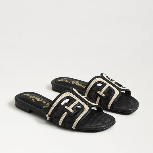 Sam Edelman Bay Multi Slide Sandal - Black Linen Faux Raffia