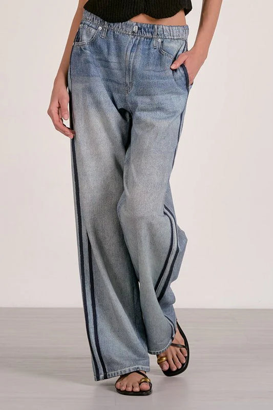 Elan Jojo Denim Track Sweatpants - Blue