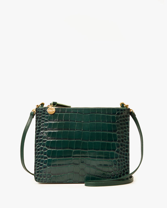 Clare V.- Margot Double Sac Bretelle Deep Pine Embossed Croco