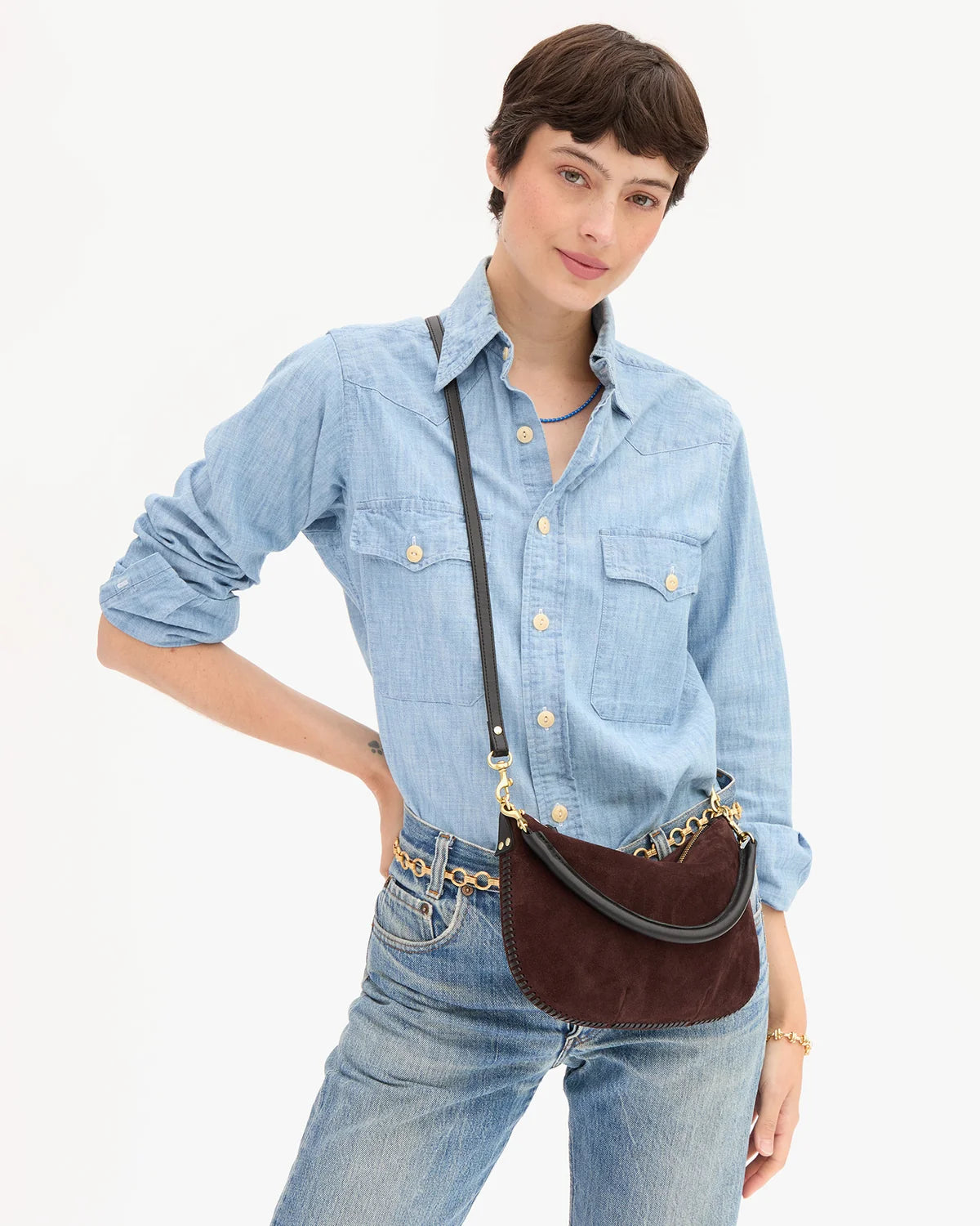 Clare V. Petit Moyen Messenger - Truffle Suede