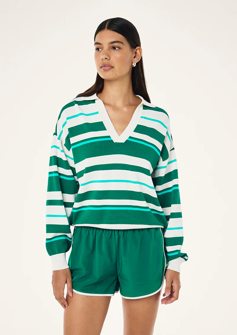 P.E. Nation Retreat Collar Knit In College Green Stripe