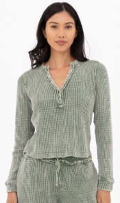 Distressed Mineral-Washed long sleeve top green