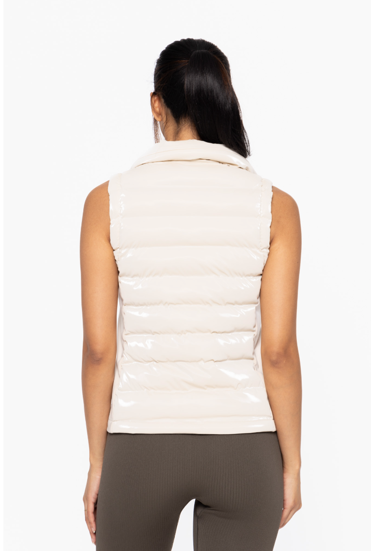 High Neck Padded Puffer Vest Natural