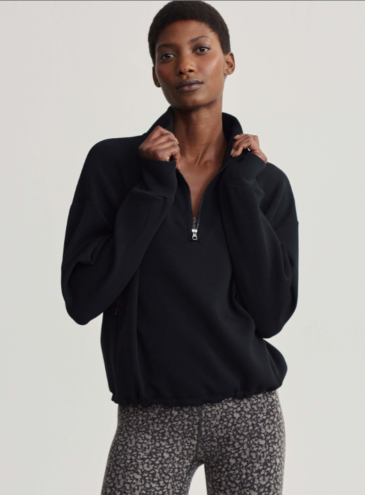 Varley Sian Cropped Half Zip Midlayer Black