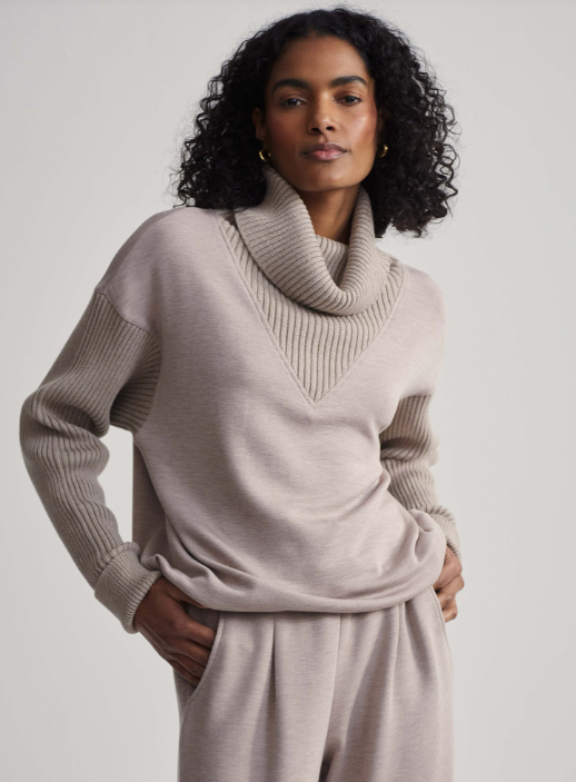 Varley Hannah Cowl Neck Sweat Taupe Marl