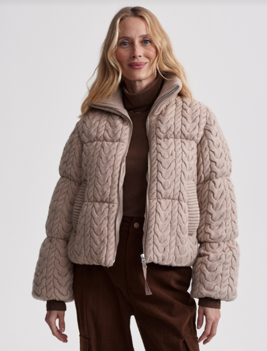 Varley Reggie Cable Knit Puffer Light Taupe