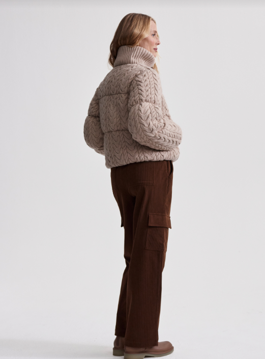 Varley Reggie Cable Knit Puffer Light Taupe