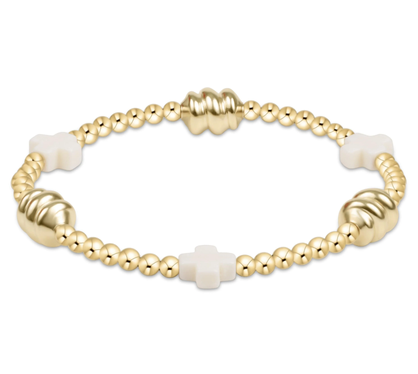 enewton Signature Cross Admire Gold Pattern 3mm Bead Bracelet (Various Colors)