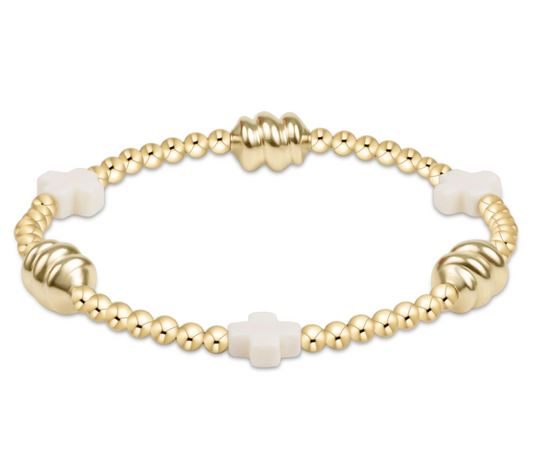 enewton Signature Cross Admire Gold Pattern 3mm Bead Bracelet (Various Colors)