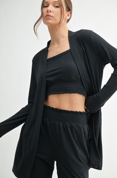 Sweet Soles Soft Ribbed Longline Cardigan Black