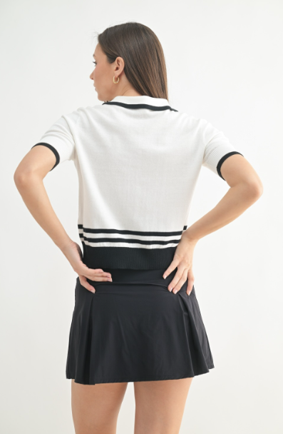 Sweet Soles Button Polo Knit Top - White/Black