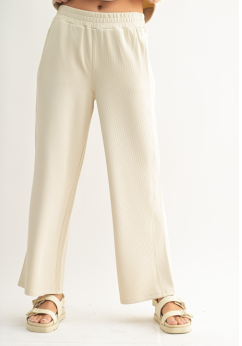 Sweet Soles Luxe Sand Wash Rib Wide-Leg Pants Natural