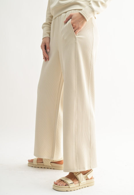 Sweet Soles Luxe Sand Wash Rib Wide-Leg Pants Natural