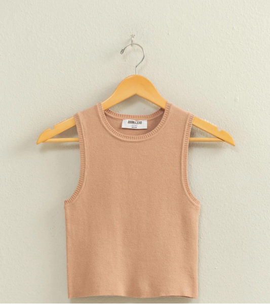 Sweet Soles Cropped Tank Knit Top Taupe