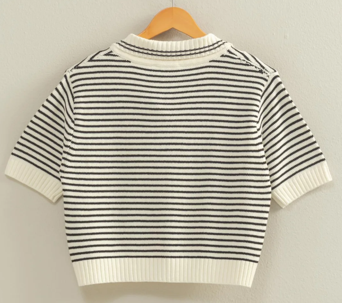 Sweet Soles Striped Collared Knit Cream/Black