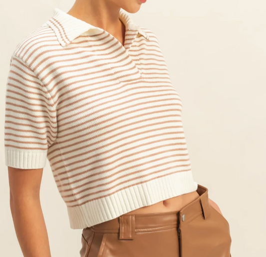 Sweet Soles Striped Collared Knit Cream/Dark Taupe
