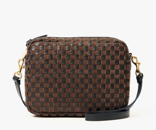 Clare V. Midi Sac - Leather & Suede Woven Checker - Black/Chocolate