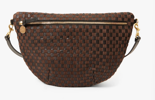 Clare V. Grand Fanny Leather and Suede Woven Checker  Black/Chocolate