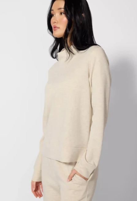 MPG  Women's Dreamweave Mock Neck Sweatshirt Heather Brown Rice