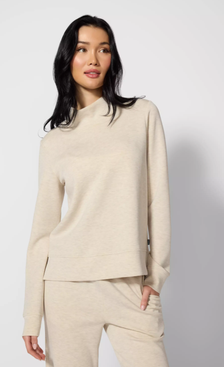 MPG  Women's Dreamweave Mock Neck Sweatshirt Heather Brown Rice