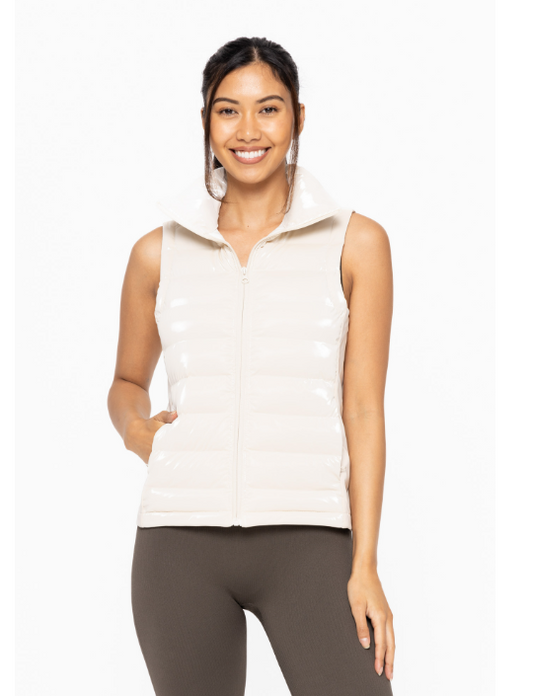 Sweet Soles High Neck Padded Puffer Vest Natural