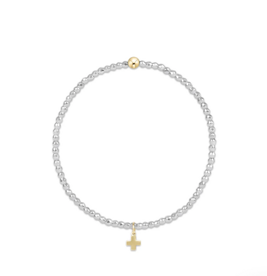 Enewton Bright Silver Faceted Hematite 2mm Bead Bracelet -Signature Gold Cross