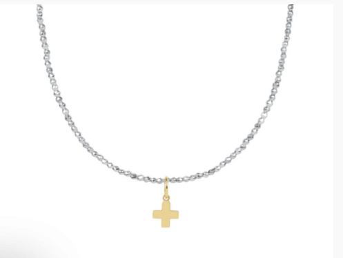 Enewton 15" Choker Bright Silver Faceted Hematite 2mm Bead Signature Cross