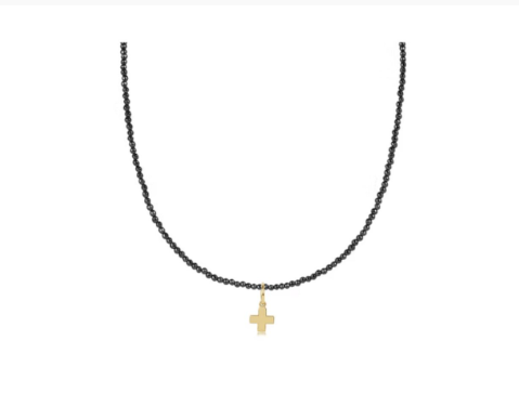 Enewton 15" Choker Faceted Hematite 2mm Bead - Signature Cross