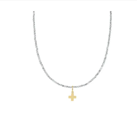 Enewton 15" Choker Silver Faceted Hematite 2mm Bead - Signature Cross