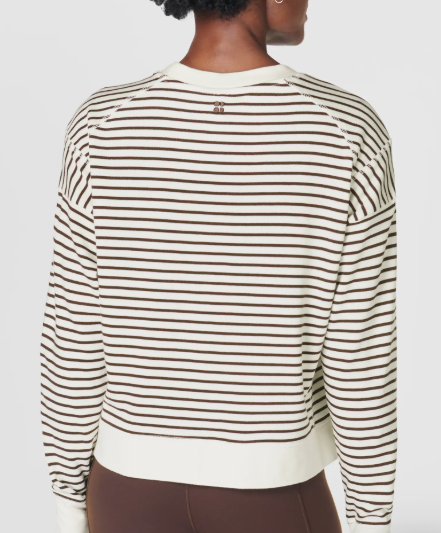 Sweaty Betty After Class Crop Sweatshirt- Lilly White/Sabel Brown Stripe