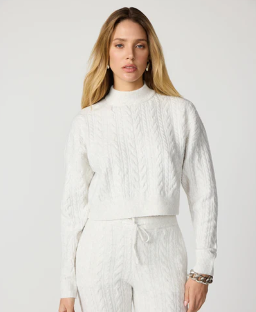 MPG  Women's Cable Knit Cropped Sweater Heathered Moonbeam