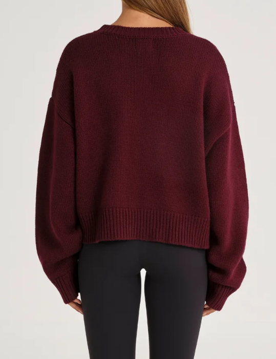 Allfenix Crop Crew Neck Knit Sweater Burgandy