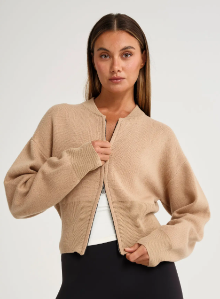 Allfenix Two Way Zip Knit Bomber - Toffee
