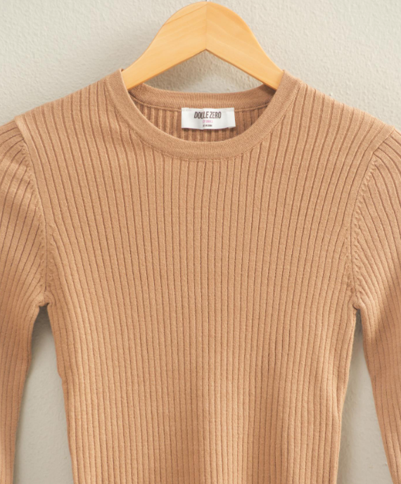 Sweet Soles - Ribbed Long Sleeve Knit Top Taupe